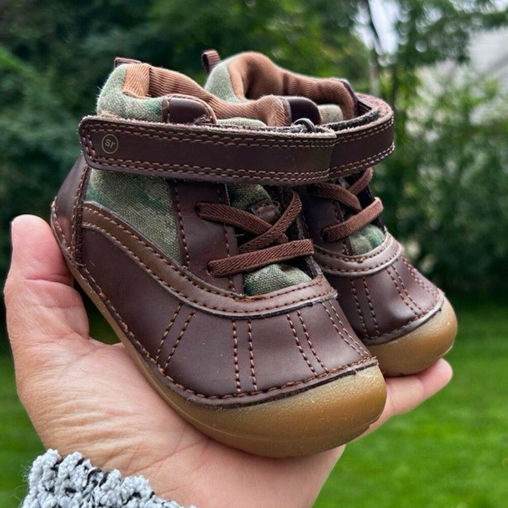 Stride Rite Toddler Boys Size 5 Brown Camo High Top Shoes Hook & Loop